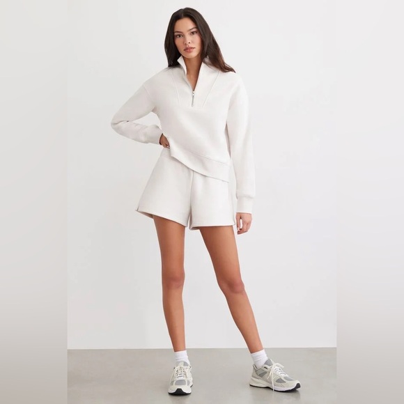 Dynamite Half Zip Fleece Sweatshirt in Beige - Picture 1 of 5